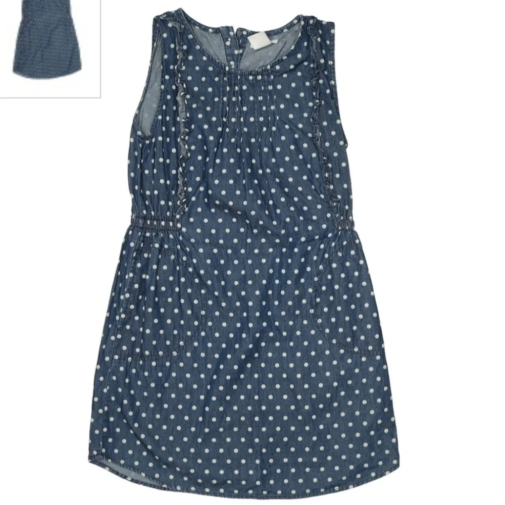 Joe Fresh Chambray Sleeveless Blue White Polka Dot Dress Kid's Large 10-12 EUC